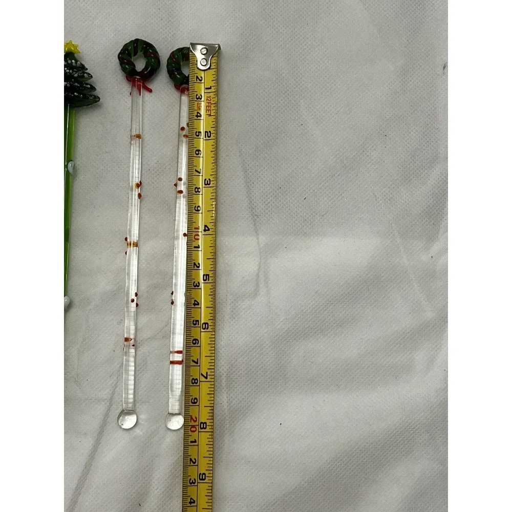 Vintage Hand Blown Glass Christmas Swizzle Sticks Cocktail Stirrers Set of 6